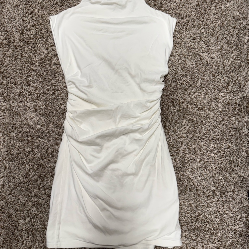 Meshki White Sleeveless Ruched Mini Dress
